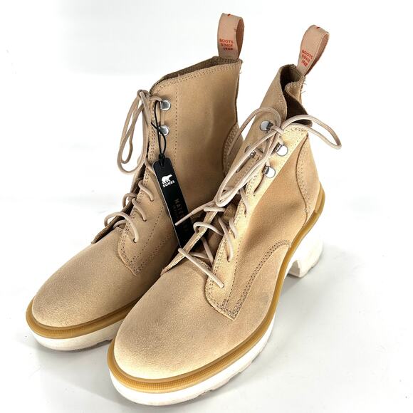 NWT Sorel Hi-Line Lace Up Chunky Heel Boots 7.5 Suede Tan Ankle Booties - Picture 4 of 9